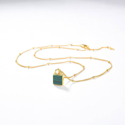 ALICE Malachite Square Pendant Necklace - Zafari Studio Jewelry